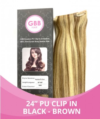 24'' Pu Clip In Hair Extensions - Black - Brown 