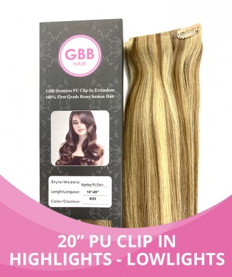 20'' Pu Clip In Hair Extensions - Highlights - lowlights